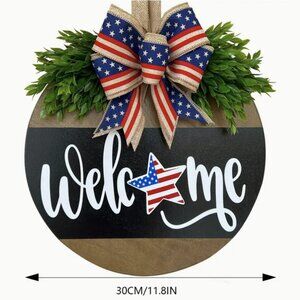 Welcome Patriotic Flag Front Door Hanging Sign Fourth of July Decor Wreath Gift